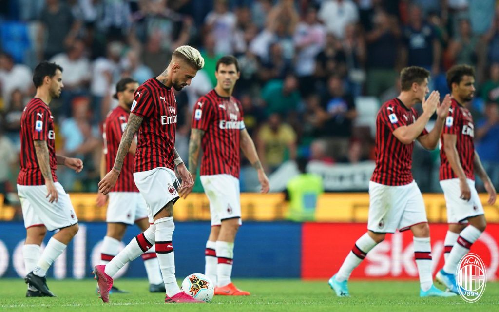 La delusione del Milan dopo la sconfitta di Udine, foto @acmilan