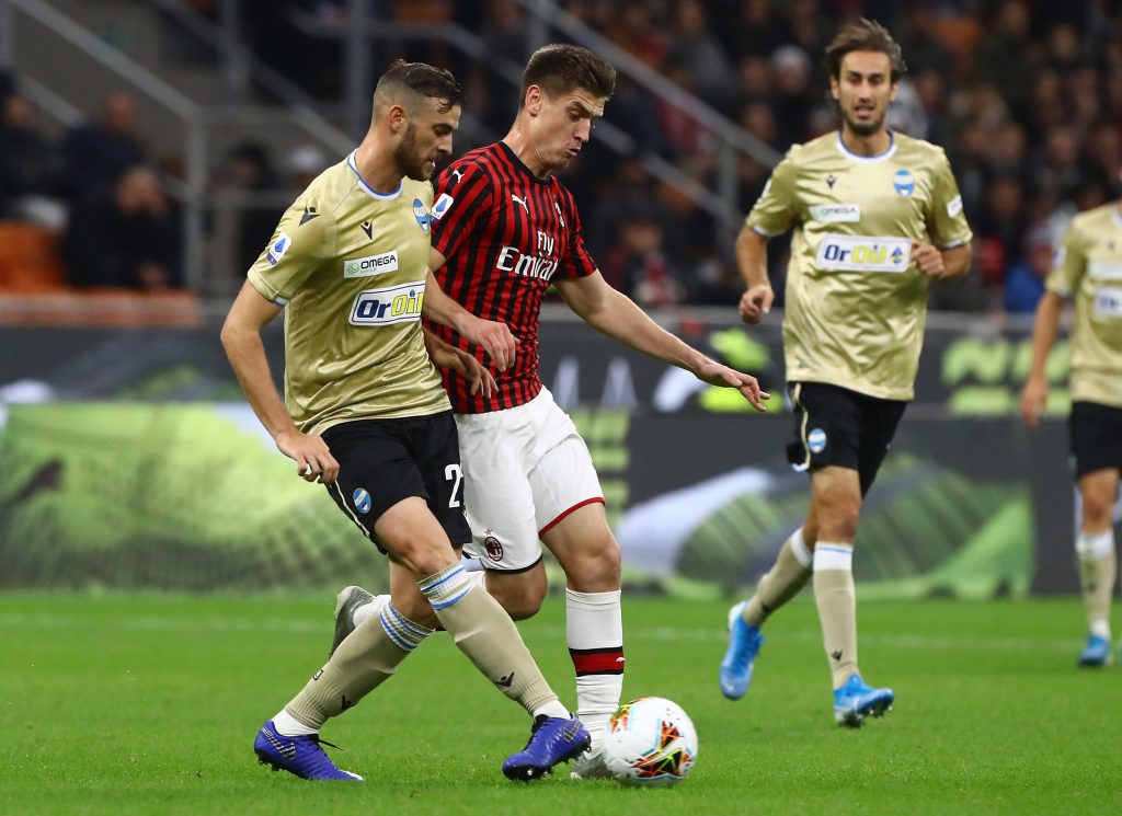 Krzysztof Piatek e Francesco Vicari in Milan-Spal, Getty Images
