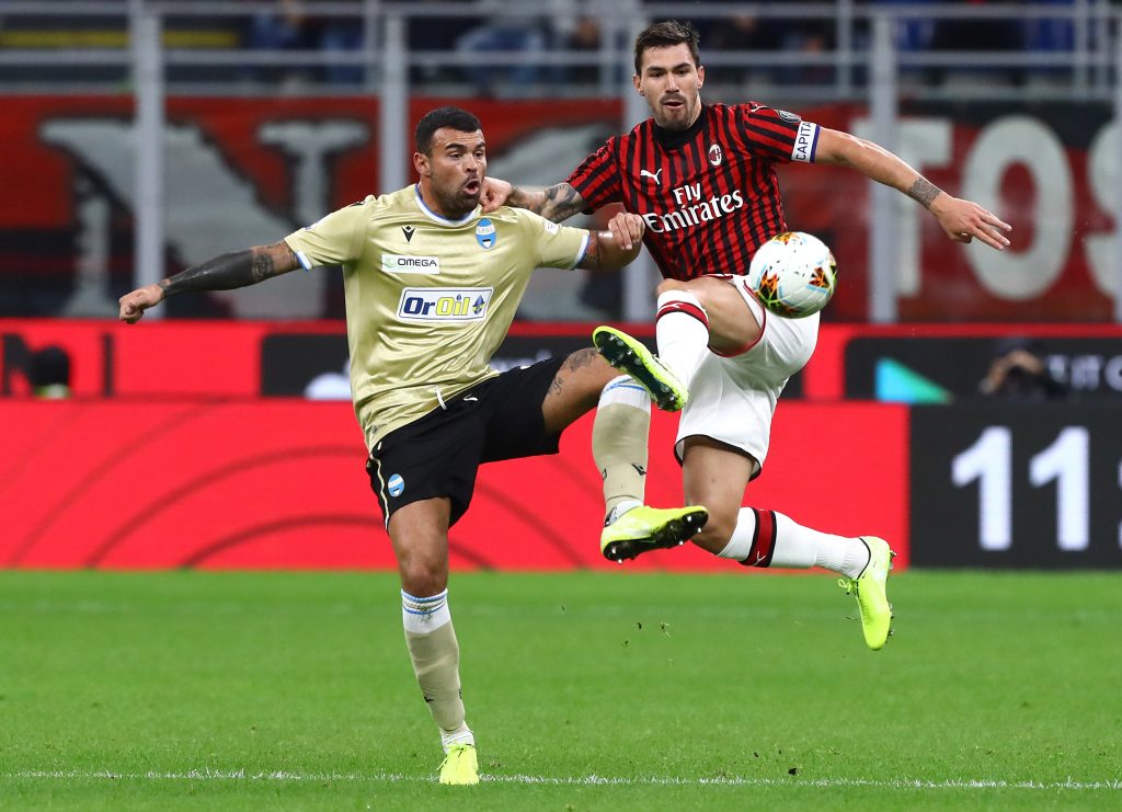 Alessio Romagnoli e Andrea Petagna in Milan-Spal, Getty Images