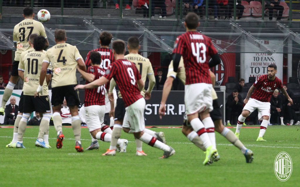 La punizione di Suso contro la Spal, @acmilan