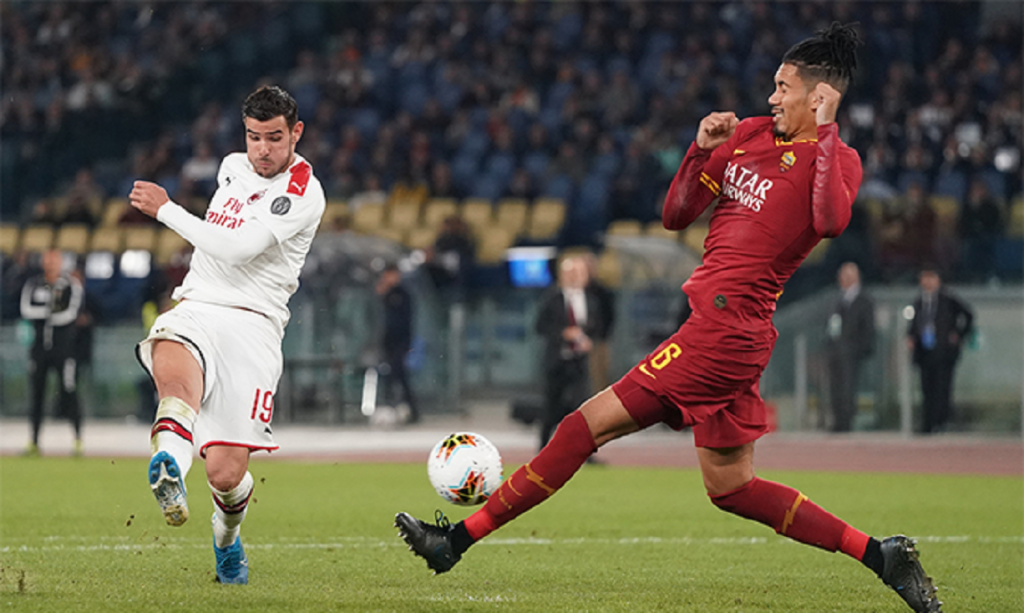 Theo Hernandez e Chris Smalling in Roma-Milan, @acmilan