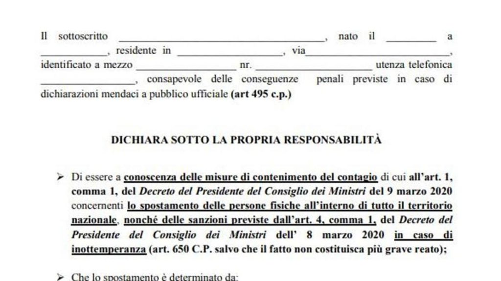 autocertificazione coronavirus