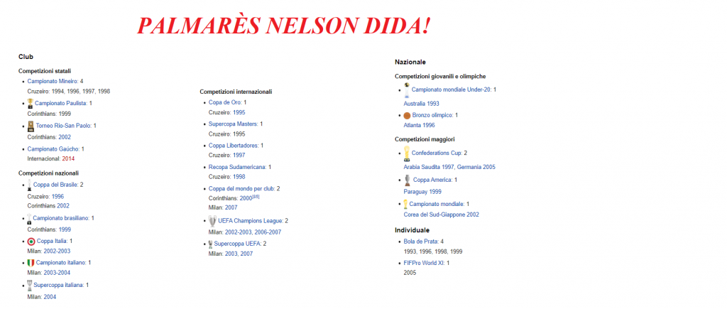 Palmares nelson Dida