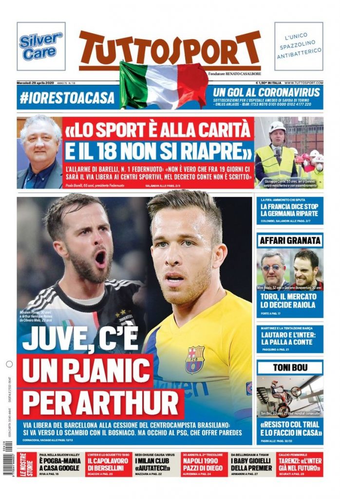 Prima pagina Tuttosport 29 aprile 2020