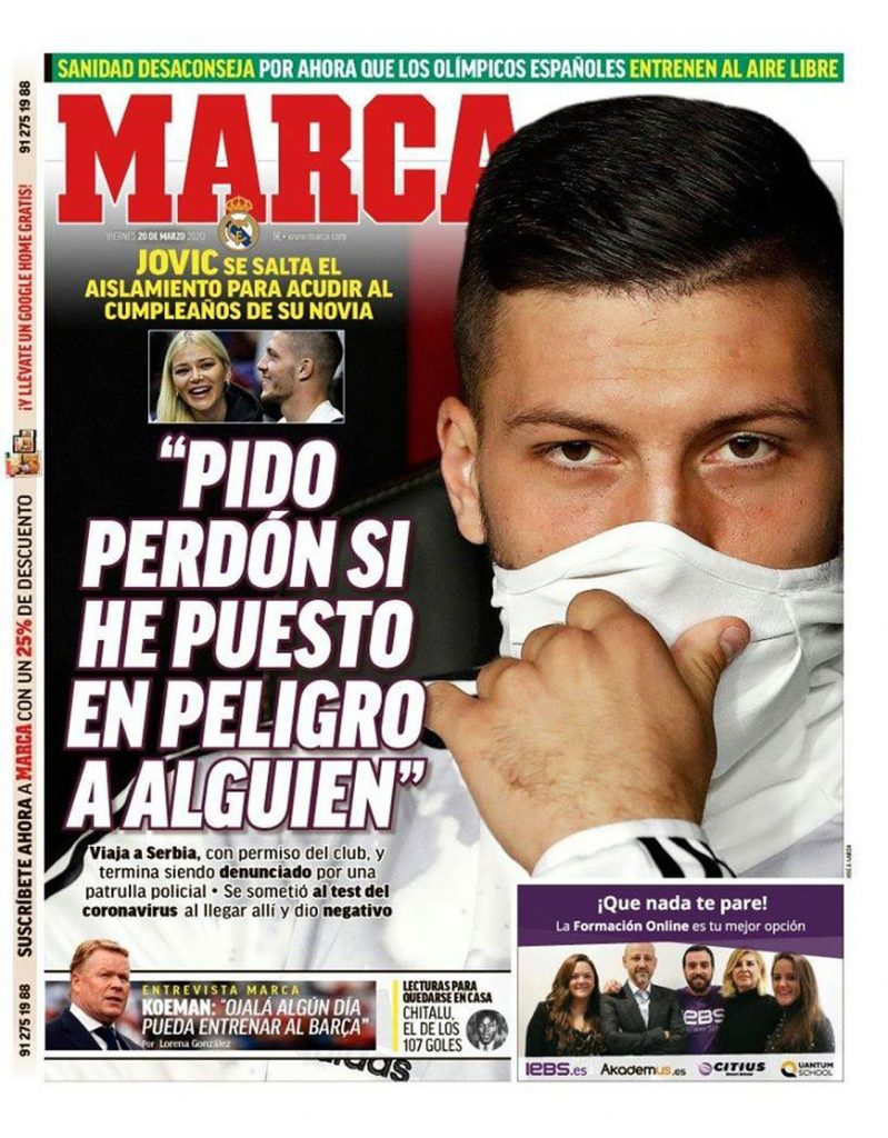 Jovic e l'intervista a Marca