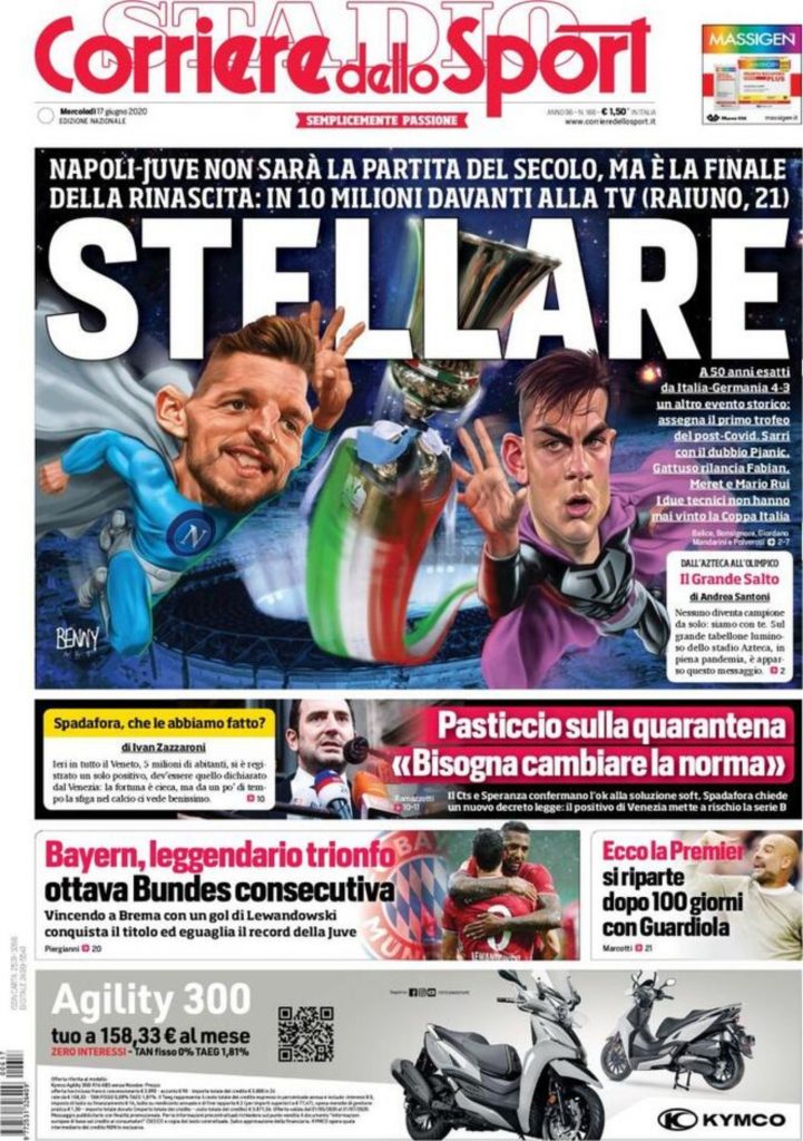 Prima pagina Corriere dello Sport 17 giugno 2020