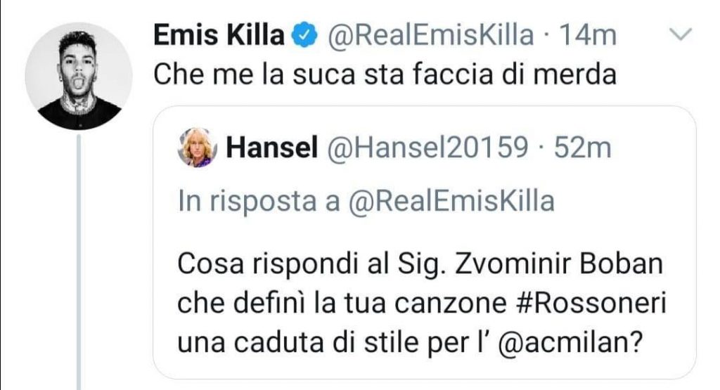 Emis Killa contro Boban canzone Milan