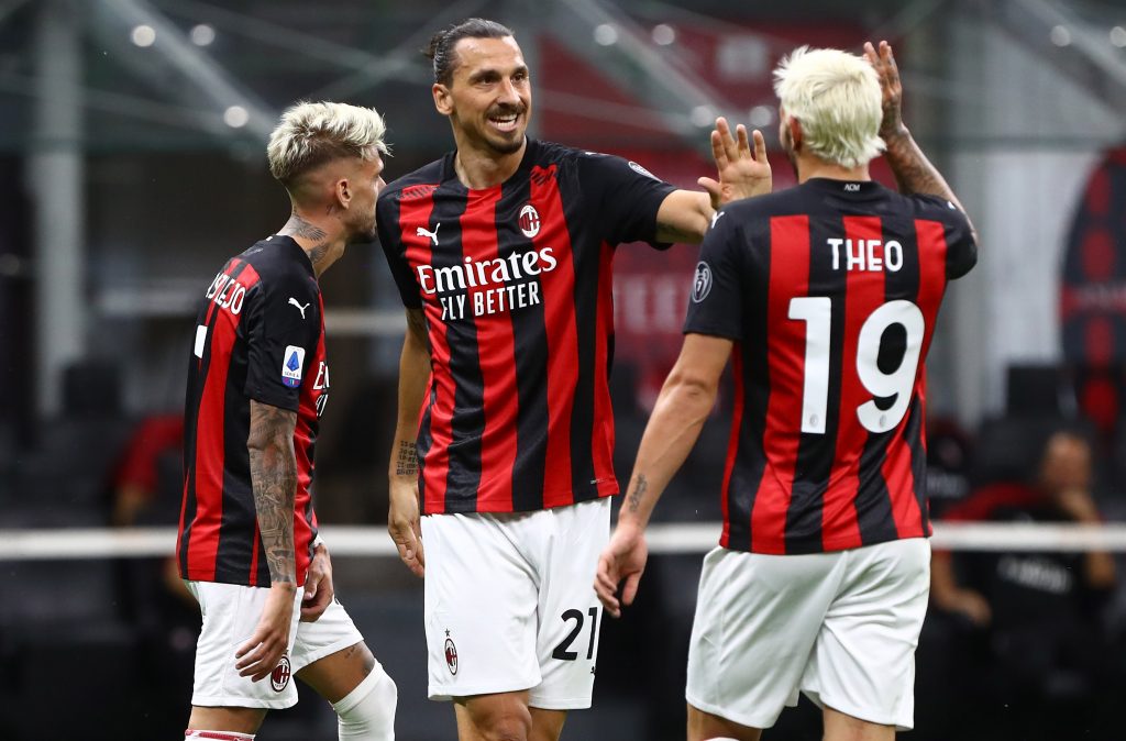 Zlatan Ibrahimovic Samu Castillejo e Theo Hernandez in Milan-Cagliari