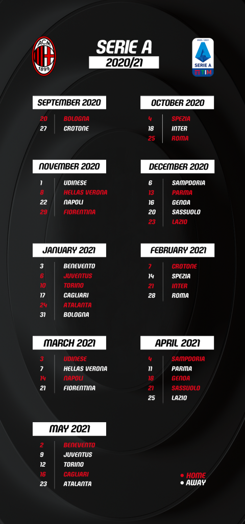 calendario milan serie A 2020/2021