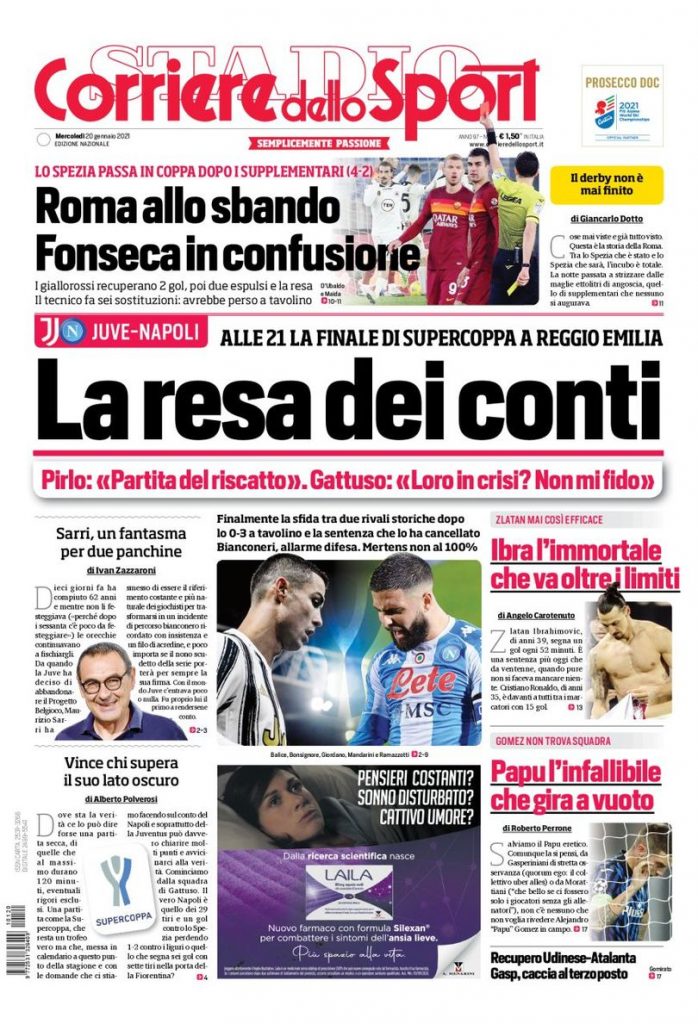 Il Corriere dello Sport, la prima pagina di oggi, mercoledì 20 gennaio 2021