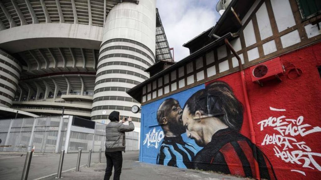 murale derby ac milan-inter tra ibrahimovic e lukaku