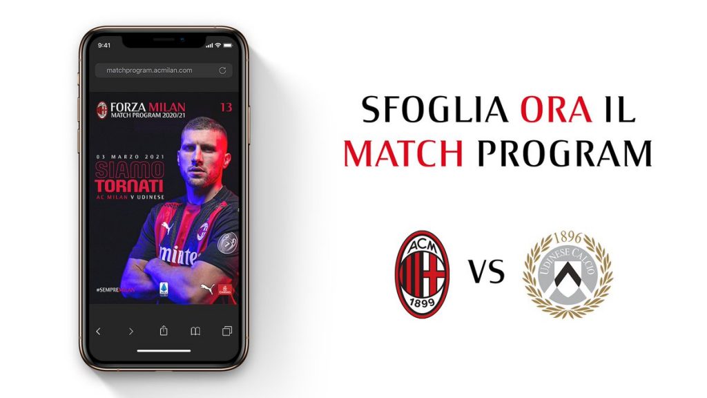 AC Milan Udinese match program nella news