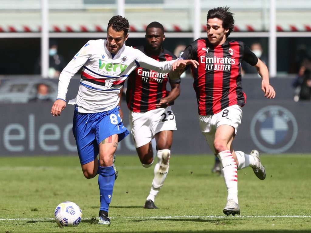 Tonali e Candreva a duello in Sampdoria-Milan
