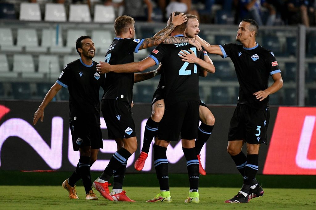 Empoli-Lazio, esultanza biancoceleste al gol di Lazzari
