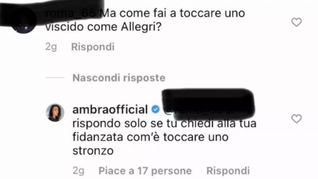 Ambra Angiolini risponde alla provocazione su Allegri