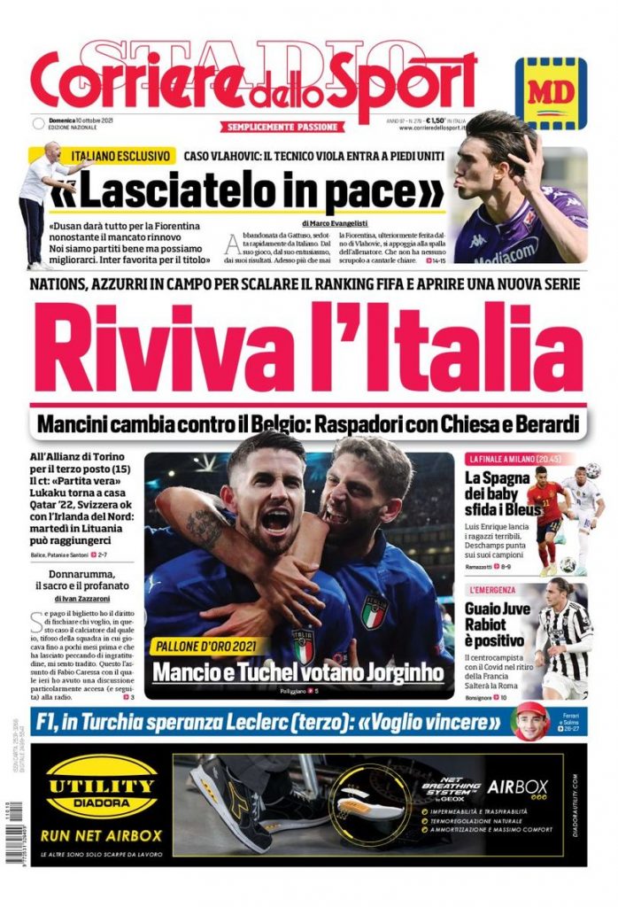 Il Corriere dello Sport, la prima pagina di oggi, domenica 10 ottobre 2021