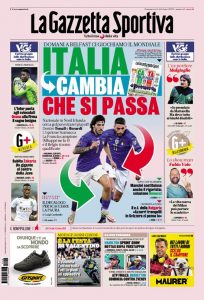 La prima pagina de 'La Gazzetta dello Sport', in edicola oggi, 14 novembre 2021