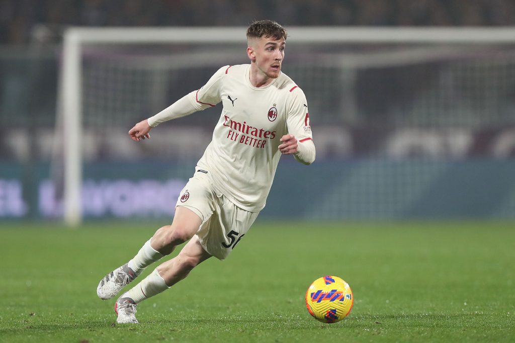 FLORENCE, ITALY - NOVEMBER 20: Alexis saelemaekers of AC Milan in action during the Serie A match between ACF Fiorentina and AC Milan at Stadio Artemio Franchi on November 20, 2021 in Florence, Italy. (Photo by Gabriele Maltinti/Getty Images)