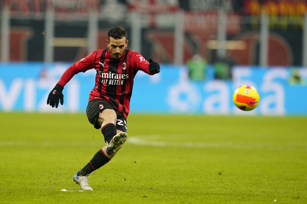MILAN, ITALY - JANUARY 13: Alessandro Florenzi of AC Milan in action during the Coppa Italia match between AC Milan and Genoa CFC at Stadio Giuseppe Meazza on January 13, 2022 in Milan, Italy. (Photo by Pier Marco Tacca/AC Milan via Getty Images)