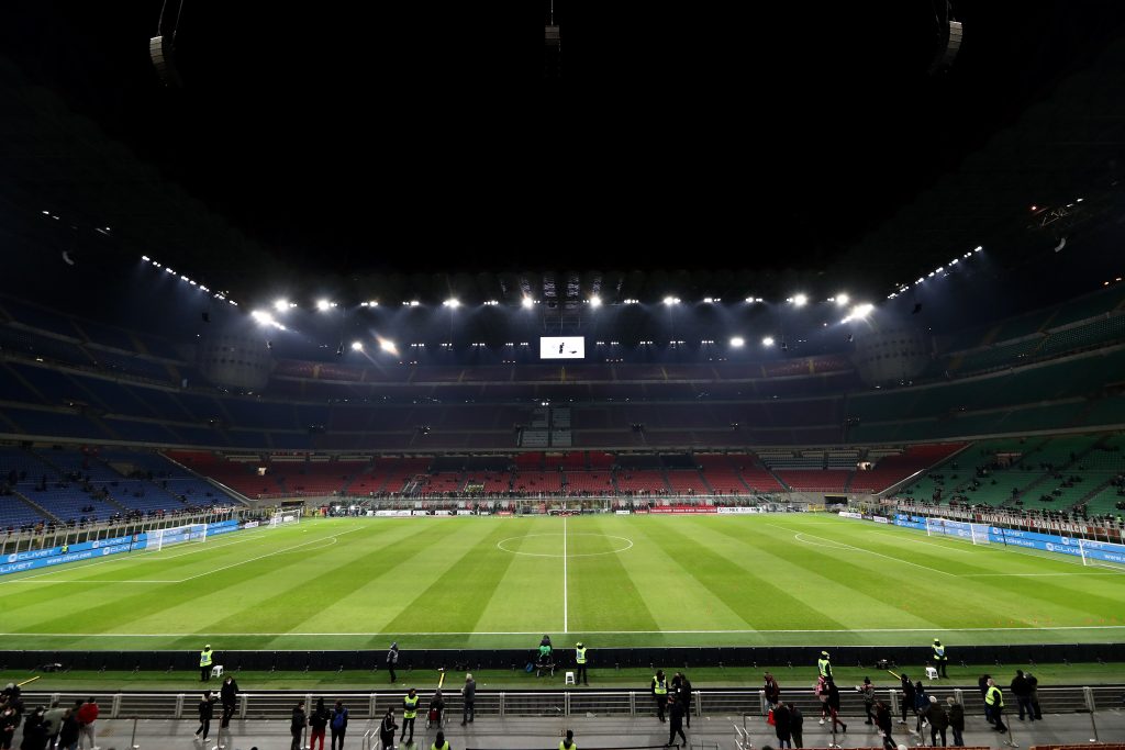 MILAN, ITALY - JANUARY 13: A general view of the ground prior to the Coppa Italia match between AC Milan and Genoa CFC at Stadio Giuseppe Meazza on January 13, 2022 in Milan, Italy. (Photo by Marco Luzzani/Getty Images)