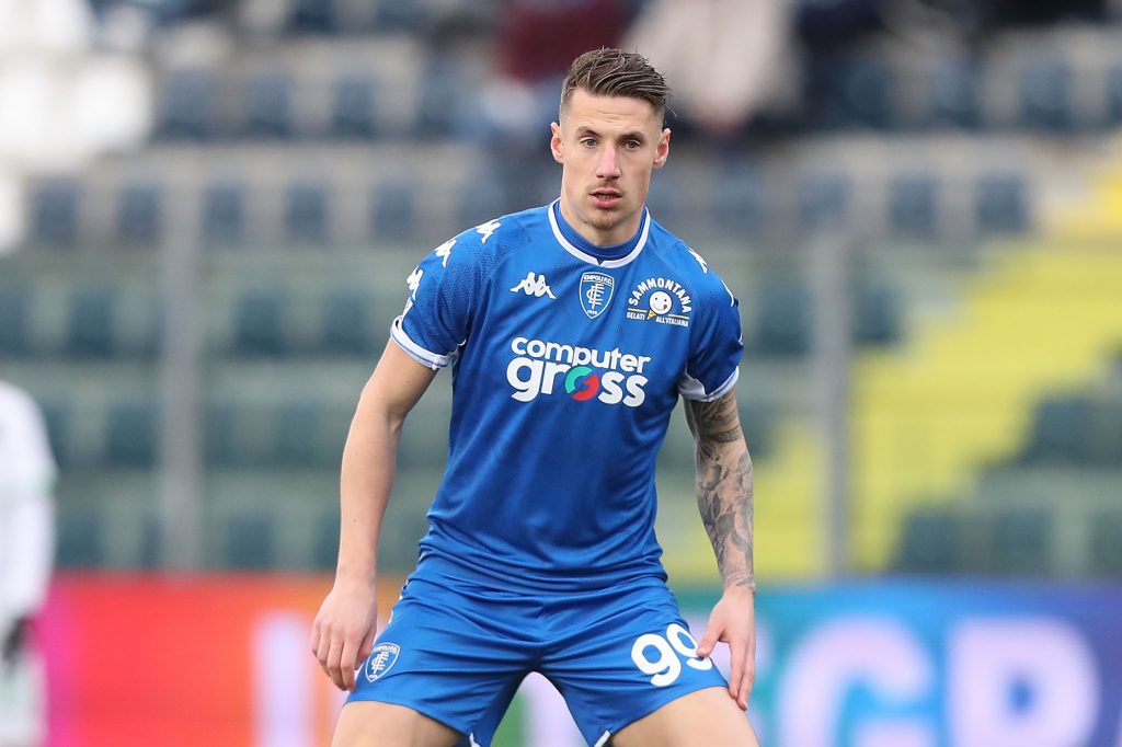 EMPOLI, ITALY - JANUARY 09: Andrea Pinamonti of Empoli FC looks on during the Serie A match between Empoli FC v US Sassuolo at Stadio Carlo Castellani on January 9, 2022 in Empoli, Italy. (Photo by Gabriele Maltinti/Getty Images)