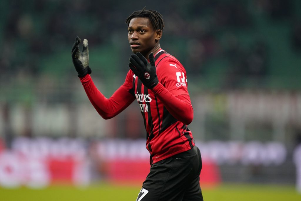 MILAN, ITALY - JANUARY 13: Rafael Leão of AC Milan reacts during the Coppa Italia match between AC Milan and Genoa CFC at Stadio Giuseppe Meazza on January 13, 2022 in Milan, Italy. (Photo by Pier Marco Tacca/AC Milan via Getty Images)
