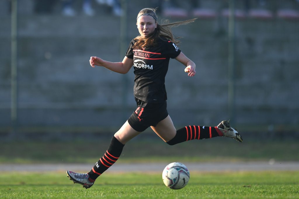 CITTADELLA, ITALY - NOVEMBER 20: Rimante Jonusaite of AC Milan in action during the Women Coppa Italia match between Cittadella and AC Milan at Centro Sportivo Tom on November 20, 2021 in Cittadella, Italy. (Photo by AC Milan/AC Milan via Getty Images)