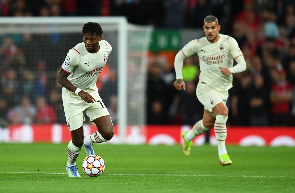 LIVERPOOL, ENGLAND - SEPTEMBER 15: Rafael Leao of AC Milan runs off the ball during the UEFA Champions League group B match between Liverpool FC and AC Milan at Anfield on September 15, 2021 in Liverpool, England. (Photo by Claudio Villa/AC Milan via Getty Images)