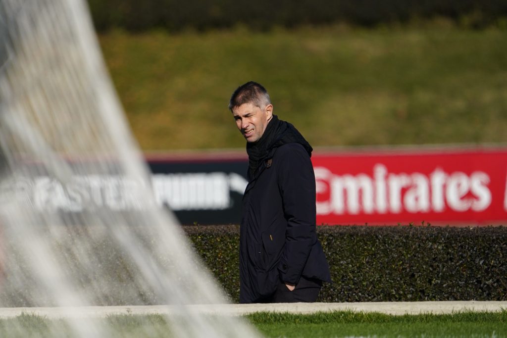 CAIRATE, ITALY - NOVEMBER 21: Frederic Massara looks during an AC Milan Training session during an AC Milan training session at Milanello on November 21, 2021 in Cairate, Italy. (Photo by Pier Marco Tacca/AC Milan via Getty Images)
