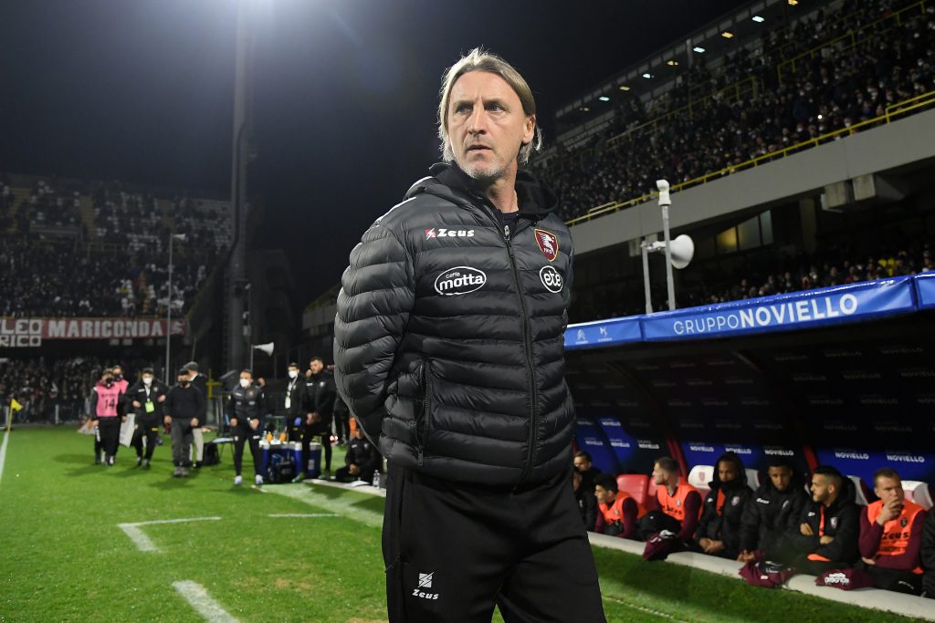 SALERNO, ITALY - FEBRUARY 19: Davide Nicola US Salernitana coach during the Serie A match between US Salernitana and AC Milan at Stadio Arechi on February 19, 2022 in Salerno, Italy. (Photo by Francesco Pecoraro/Getty Images)