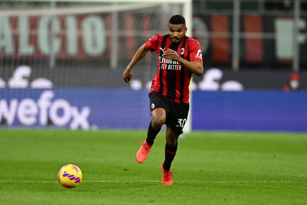 MILAN, ITALY - FEBRUARY 25: Junior Messias of AC Milan in action during the Serie A match between AC Milan and Udinese Calcio at Stadio Giuseppe Meazza on February 25, 2022 in Milan, Italy. (Photo by Claudio Villa/AC Milan via Getty Images)