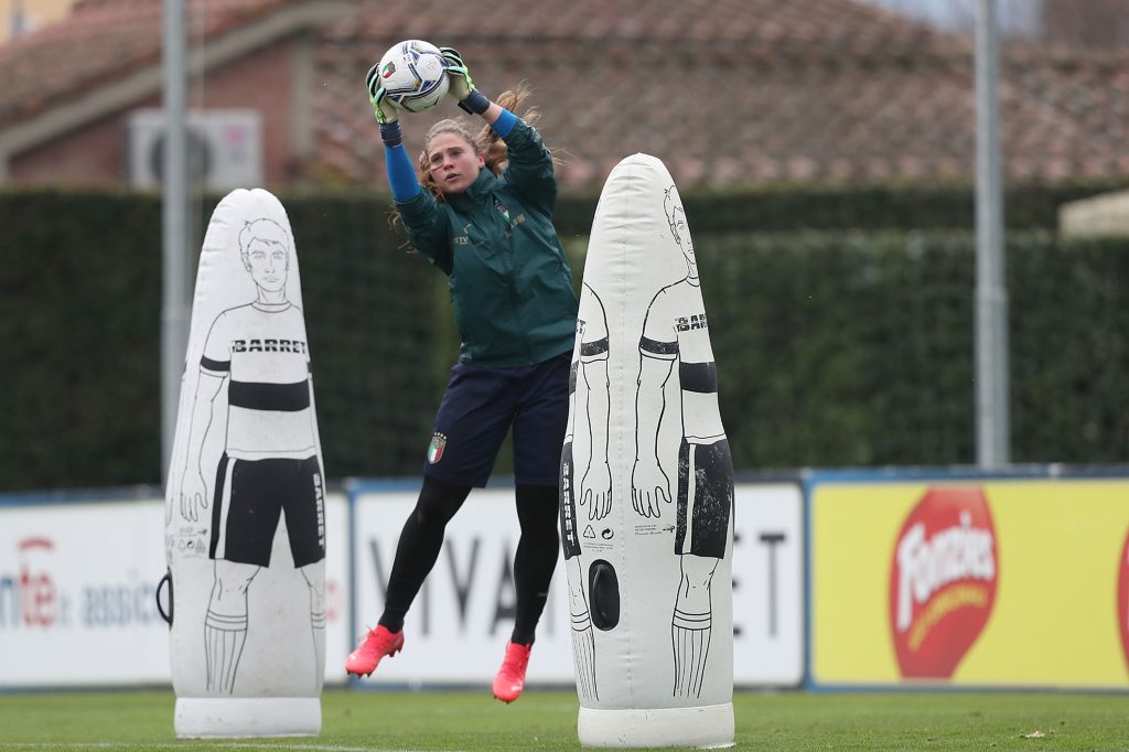 FLORENCE, ITALY - FEBRUARY 14: Laura Giuliani of Italy Women during training session at Coverciano on February 14, 2022 in Florence, Italy. (Photo by Gabriele Maltinti/Getty Images)