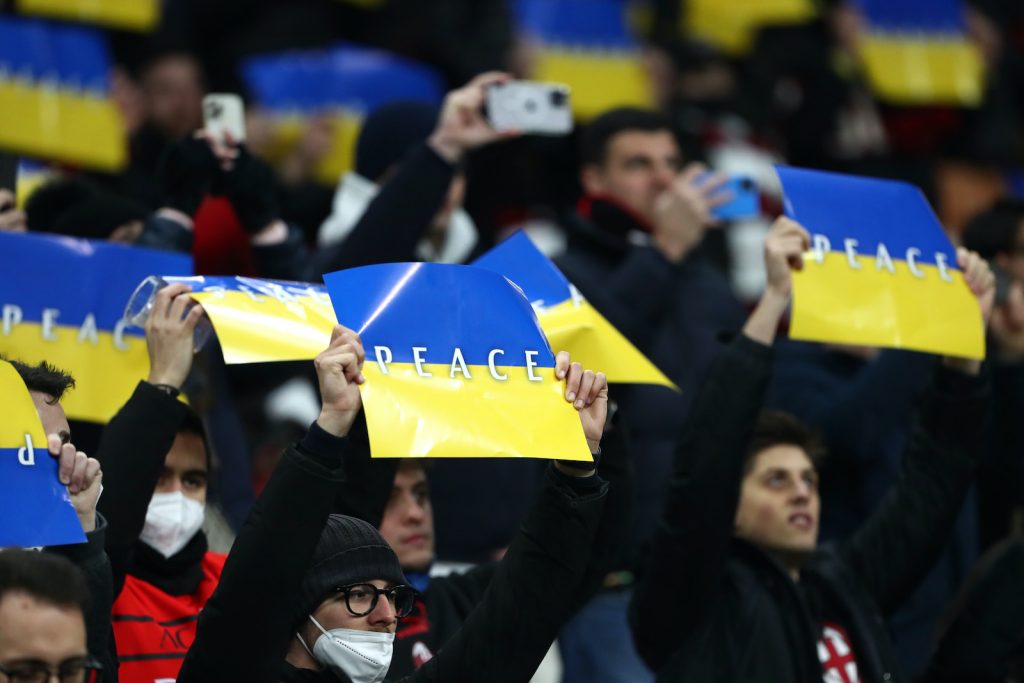 Derby Milan-Inter 0-0 Coppa Italia 2021-2022 sostegno Ucraina San Siro