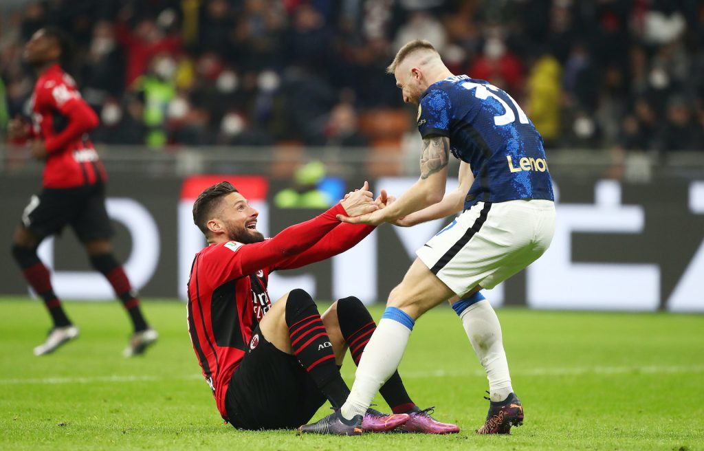 Giroud Skriniar derby Milan-Inter Coppa Italia 2021-2022