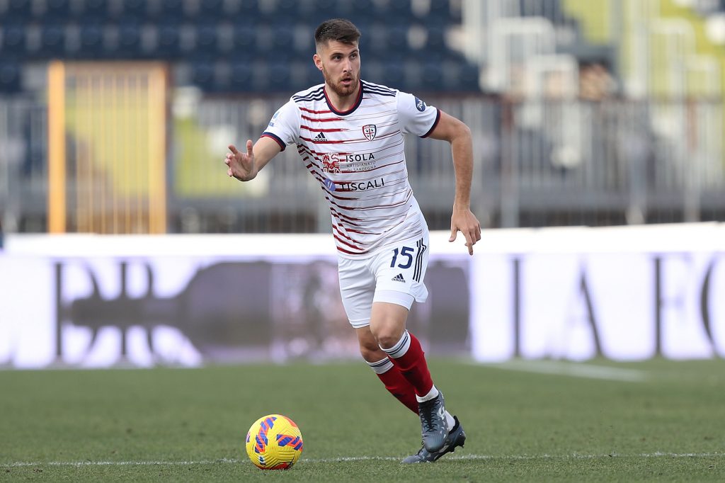 EMPOLI, ITALY - FEBRUARY 13: Giorgio Altare of Cagliari Calcio in action during the Serie A match between Empoli FC and Cagliari Calcio at Stadio Carlo Castellani on February 13, 2022 in Empoli, Italy. (Photo by Gabriele Maltinti/Getty Images)