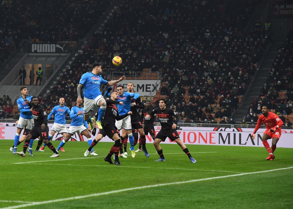 MILAN, ITALY - DECEMBER 19: Eljif Elmas of Napoli scores the 0-1 goal of Napoli during the Serie A match between AC Milan and SSC Napoli at Stadio Giuseppe Meazza on December 19, 2021 in Milan, Italy. (Photo by SSC NAPOLI/SSC NAPOLI via Getty Images)