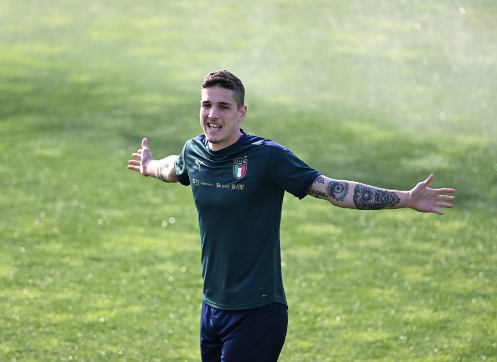 FLORENCE, ITALY - MARCH 26: Nicolo Zaniolo of Italy in action during a Italy training session at Centro Tecnico Federale di Coverciano on March 26, 2022 in Florence, Italy. (Photo by Claudio Villa/Getty Images)