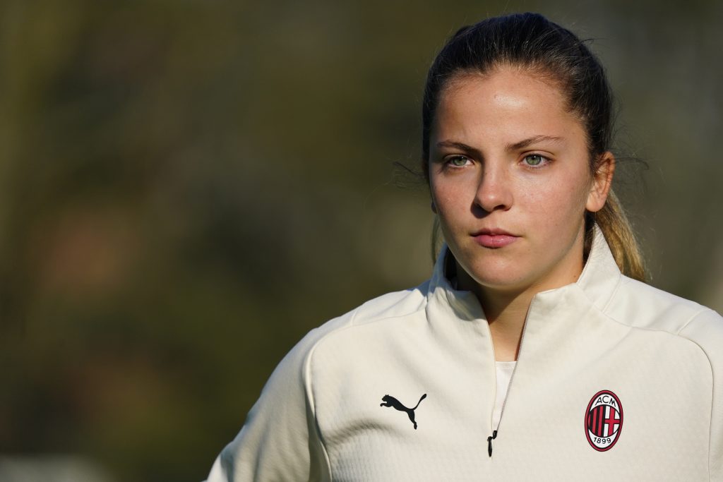 MILAN, ITALY - JANUARY 12: Noa Selimhodzic looks during an AC Milan Women training session at Centro Sportivo Vismara on January 12, 2022 in Milan, Italy. (Photo by Pier Marco Tacca/AC Milan via Getty Images)