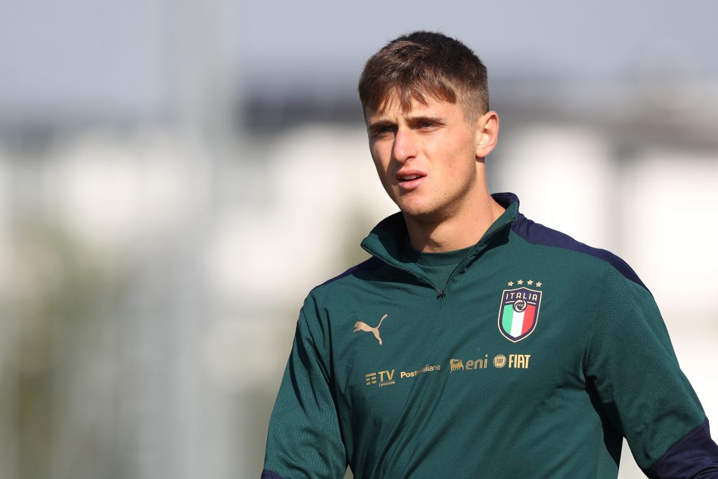 NOVARA, ITALY - OCTOBER 11: Lorenzo Colombo during the training session at Novarello Training Center on October 11, 2021 in Novara, Italy. (Photo by Jonathan Moscrop/Getty Images)