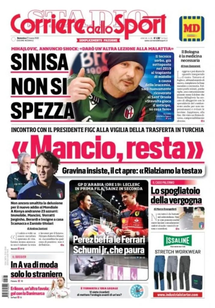 Prima pagina Corriere dello sport
