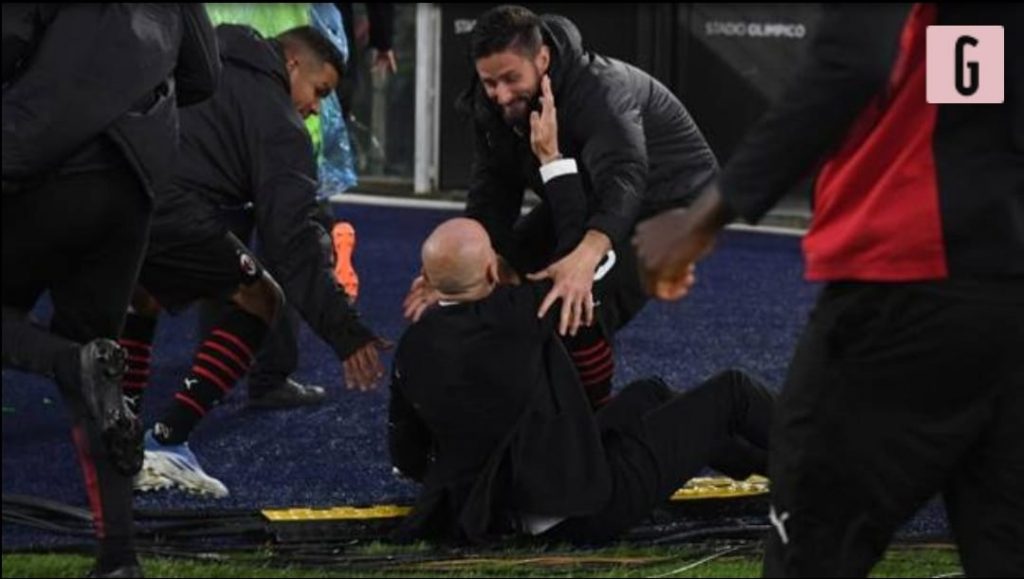 Lazio-Milan, Tonali segna e Pioli scivola mentre esulta | VIDEO (screen gazzeta.it)