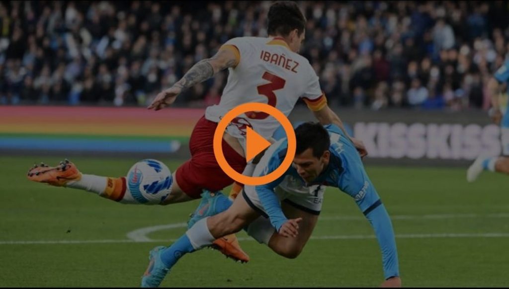 Napoli-Roma, il fallo di Ibanez e il rigore trasformato da Insigne | VIDEO (screen gazzetta.it)