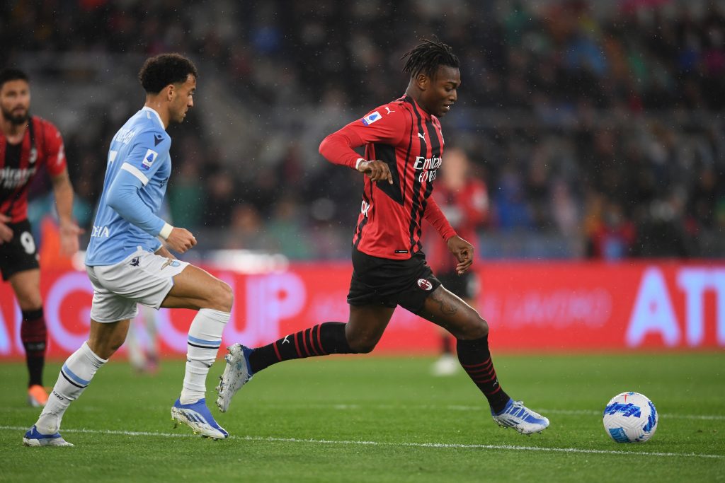 ROME, ITALY - APRIL 24: Rafael Leao of AC Milan in action during the Serie A match between SS Lazio and AC Milan at Stadio Olimpico on April 24, 2022 in Rome, Italy. (Photo by Claudio Villa/AC Milan via Getty Images)