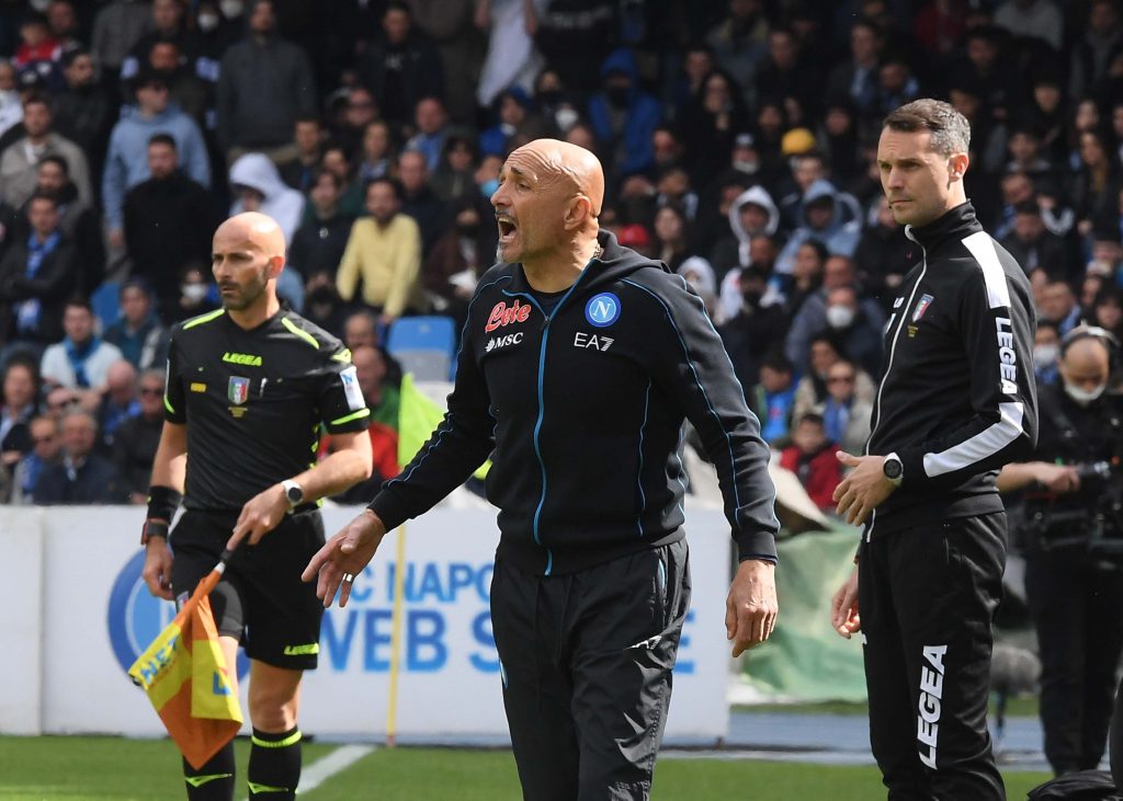 NAPLES, ITALY - APRIL 10: Luciano Spalletti of Napoli during the Serie A match between SSC Napoli v ACF Fiorentina on April 10, 2022 in Naples, Italy. (Photo by SSC NAPOLI/SSC NAPOLI via Getty Images)