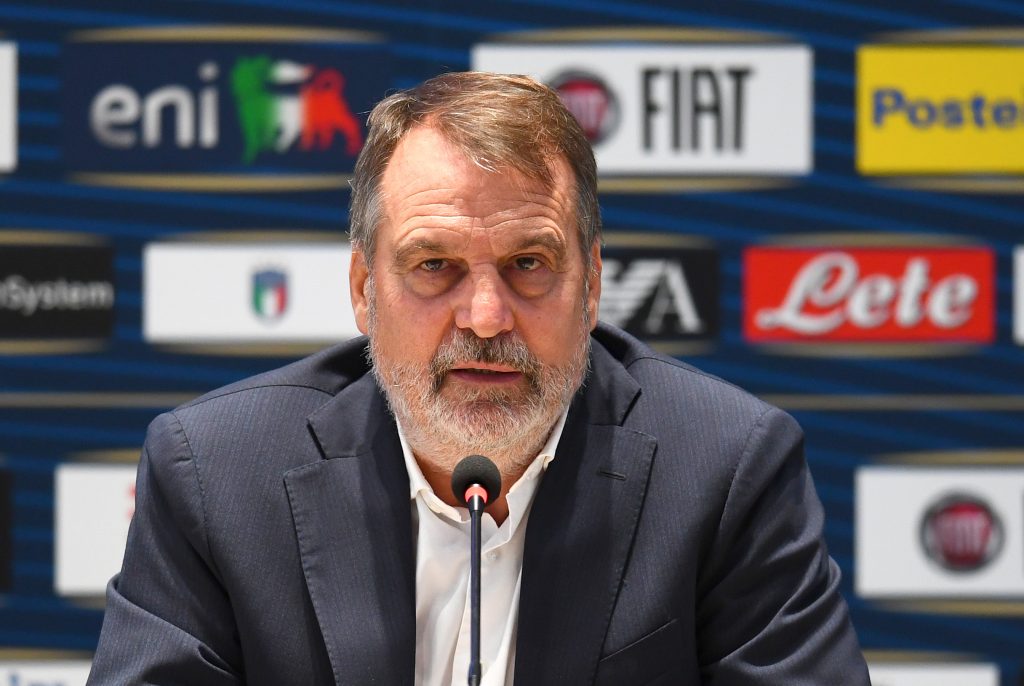 FLORENCE, ITALY - NOVEMBER 09: Marco Tardelli attends during a presentation of the Football Museum App at Centro Tecnico Federale di Coverciano on November 09, 2021 in Florence, Italy. (Photo by Claudio Villa/Getty Images)