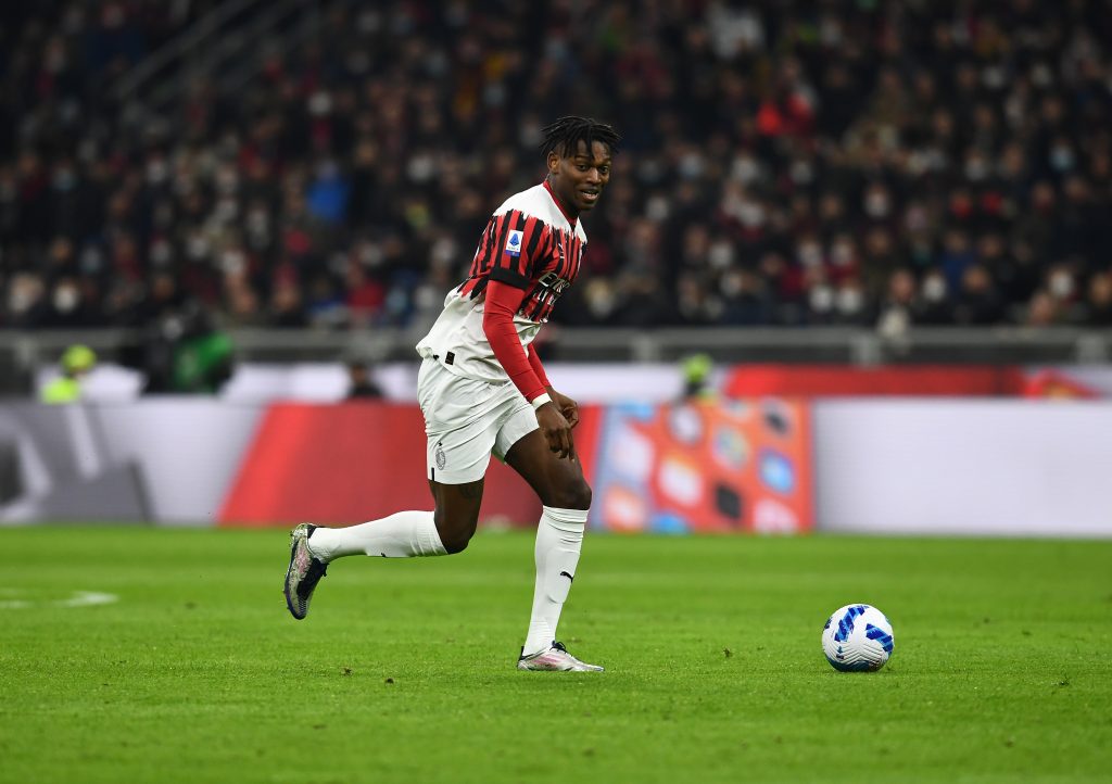 MILAN, ITALY - APRIL 04: Rafael Leao of AC Milan in action during the Serie A match between AC Milan and Bologna FC at Stadio Giuseppe Meazza on April 04, 2022 in Milan, Italy. (Photo by Claudio Villa/AC Milan via Getty Images)