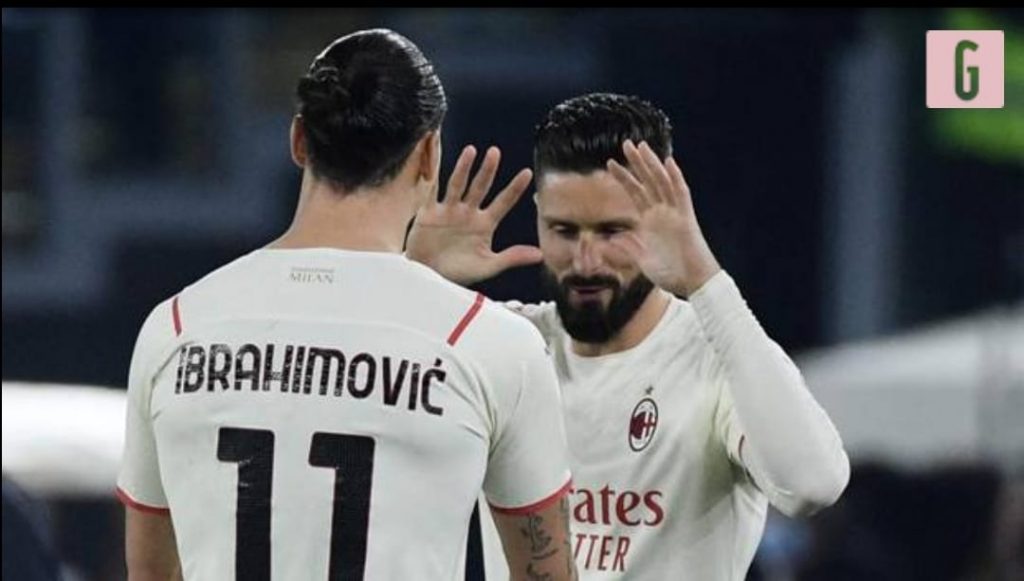 Zlatan Ibrahimovic e Olivier Giroud, attaccanti del Milan (screen gazzetta.it)