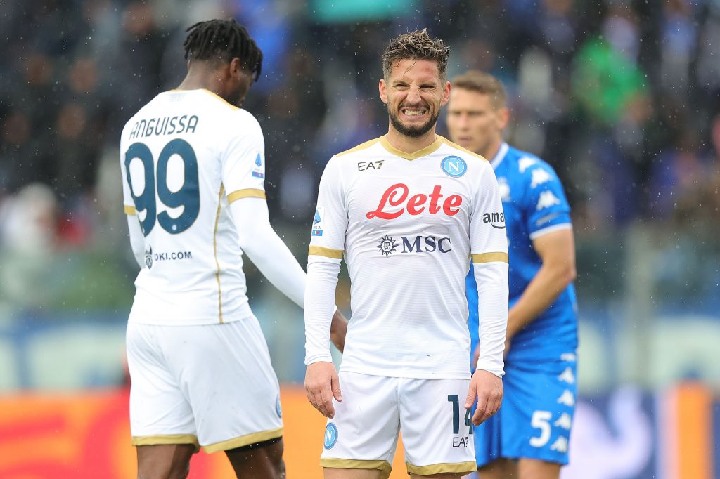 EMPOLI, ITALY - APRIL 24: Dries Mertens of SSC Napoli of SSC Napoli reacts during the Serie A match between Empoli FC and SSC Napoli at Stadio Carlo Castellani on April 24, 2022 in Empoli, Italy. (Photo by Gabriele Maltinti/Getty Images)