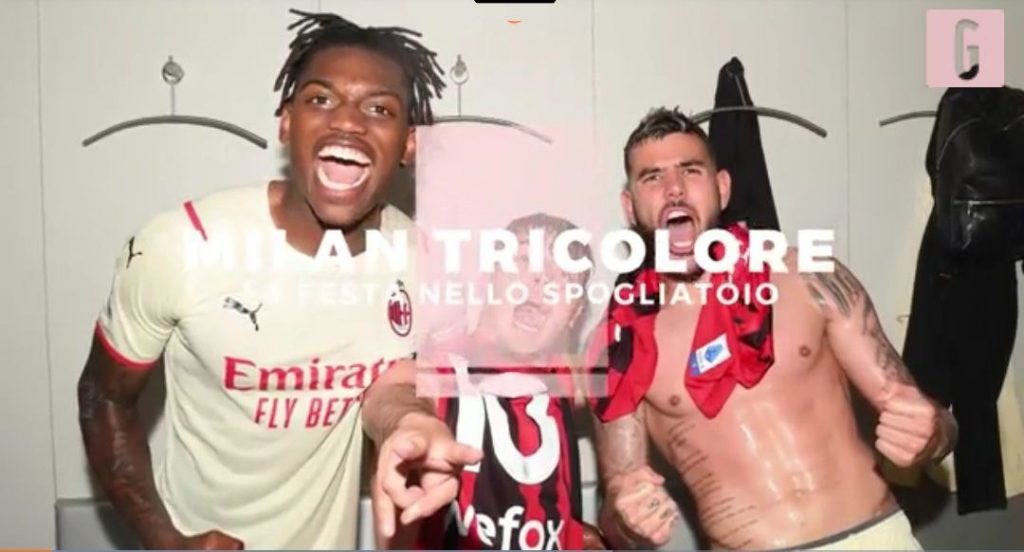 Milan, lo scudetto è tuo: grande festa nello spogliatoio | VIDEO (screen gazzetta.it)