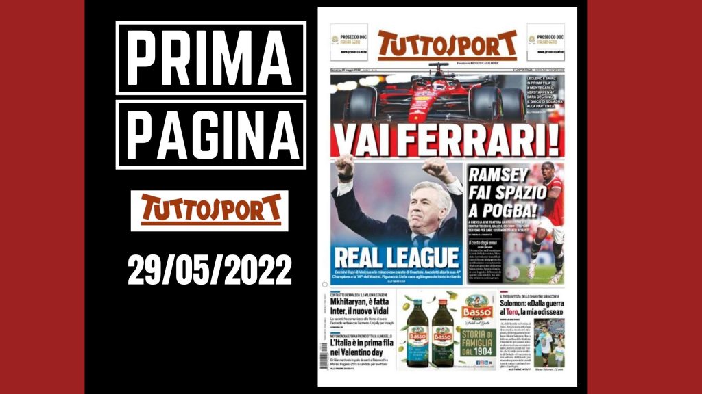 Tuttosport, la prima pagina di oggi, domenica 29 maggio 2022